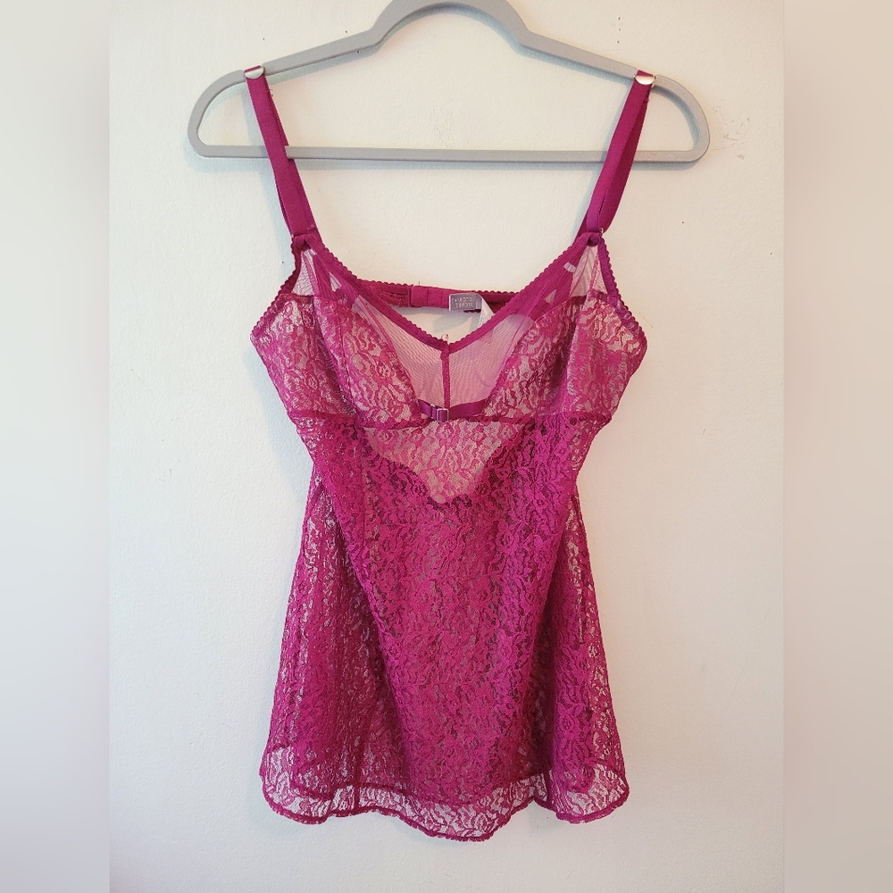 Victorias Secret Pink Lace Cami Dress Large Sheer Romantic Lingerie Babydoll Y2K